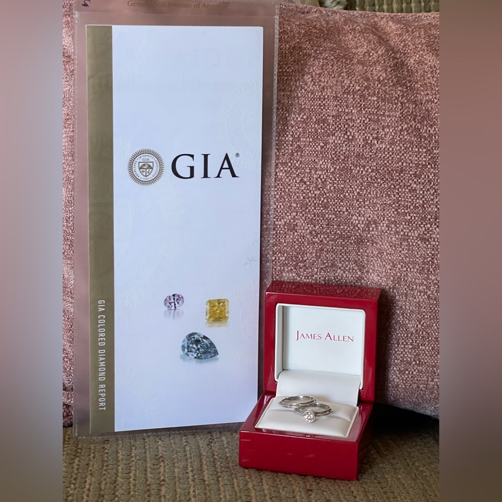 James Allen GIA Faint Pink VS2 Natural Diamond Wedding Set 14K Deco Knife Edge